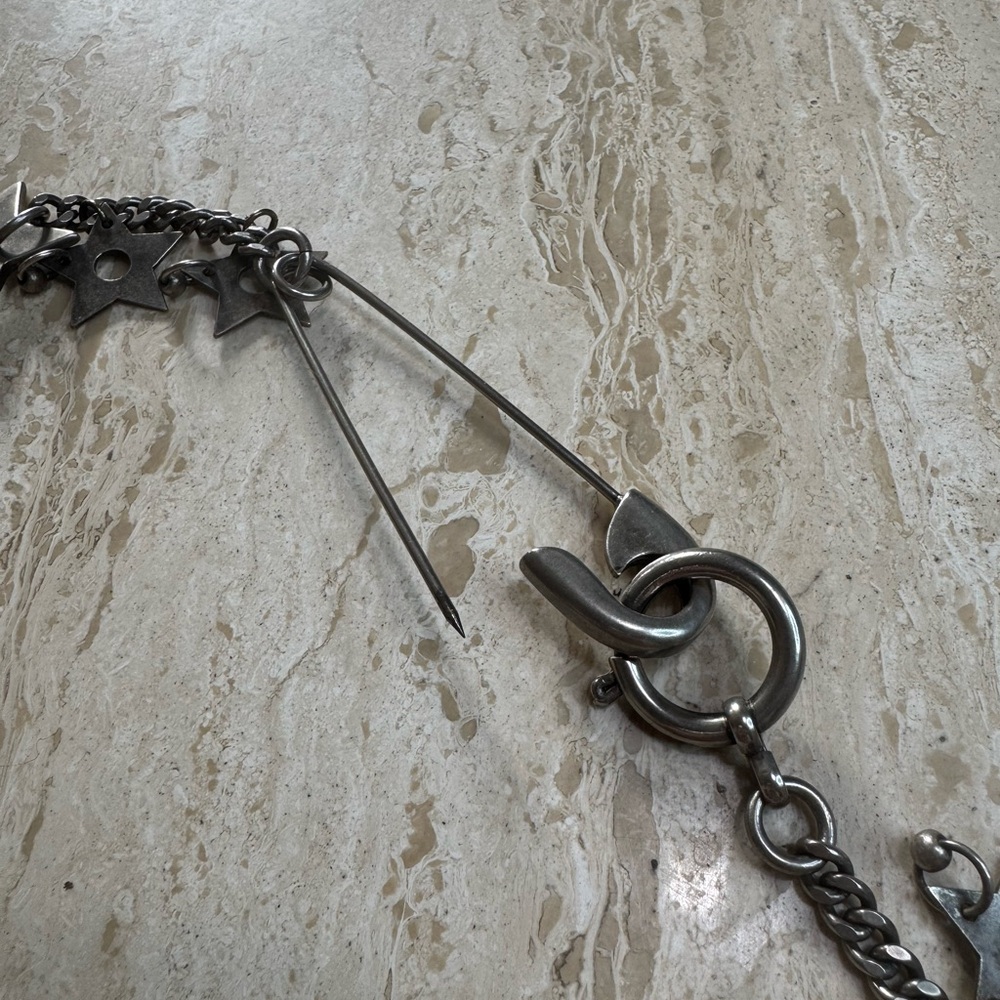 Dior Galliano Star and Safety Pin Silver Tone Chain Necklace - Picture 4 of 5